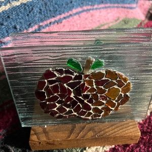 Handmade,Mexican, Cut Glass Apple Design, , Napkin Holder, Mounted on Glass